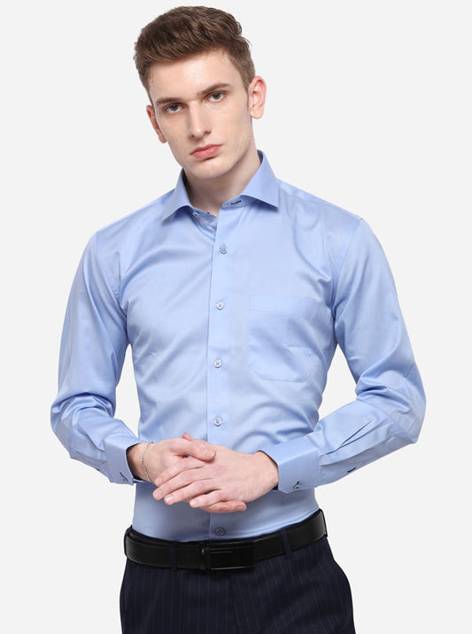 Sky Blue Solid Slim Fit Formal Shirt | JadeBlue