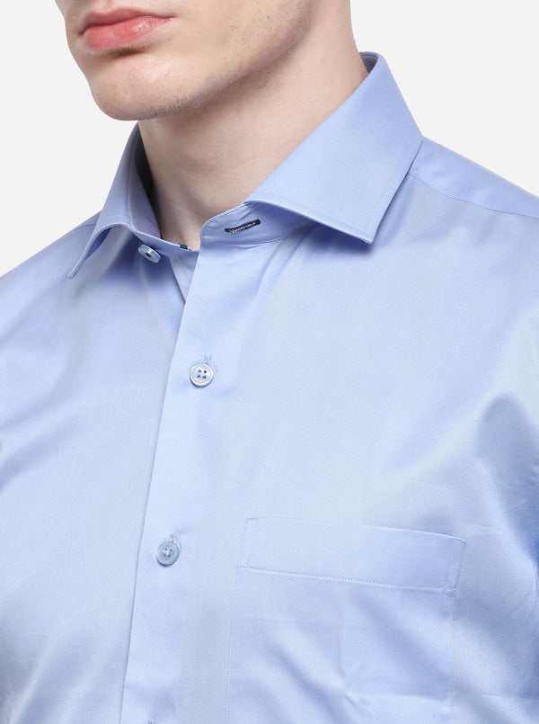 Sky Blue Solid Slim Fit Formal Shirt | JadeBlue