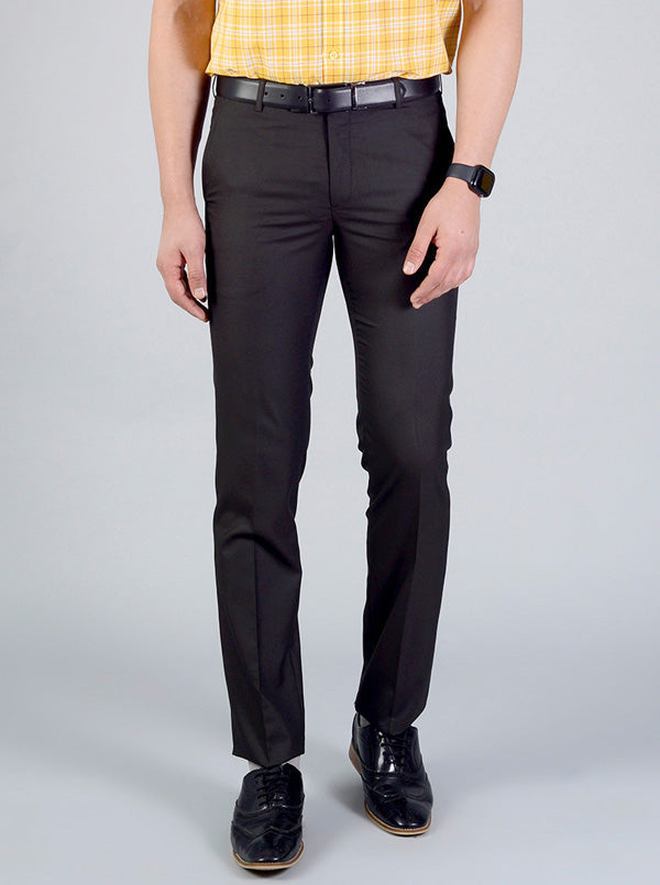 Dark Brown Self Design Slim Fit Formal Trouser | Greenfibre