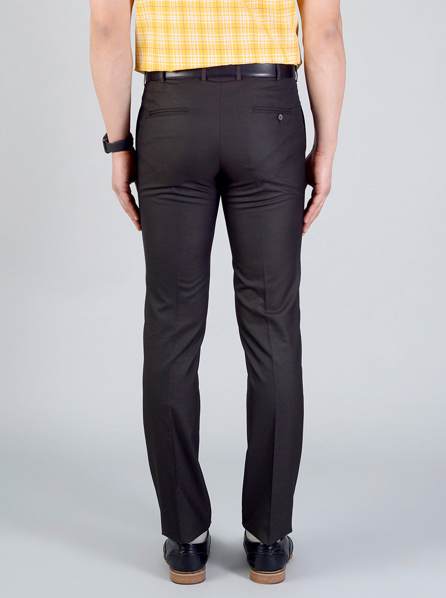 Dark Brown Self Design Slim Fit Formal Trouser | Greenfibre