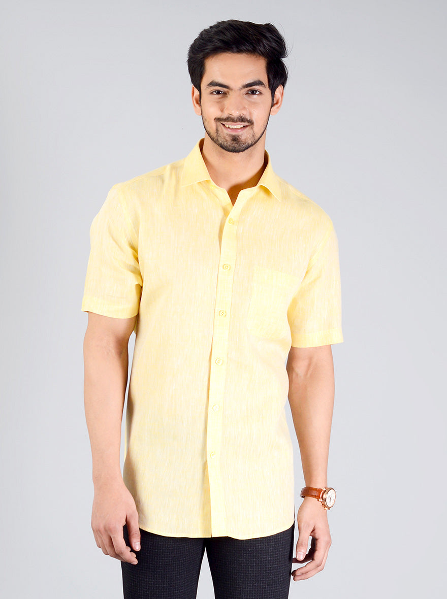 Light Yellow Self Design Regular Fit Formal Shirt | JadeBlue