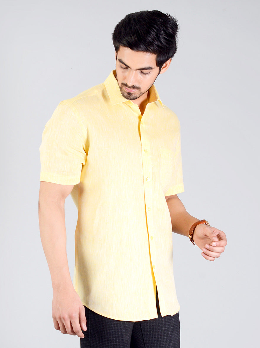 Light Yellow Self Design Regular Fit Formal Shirt | JadeBlue