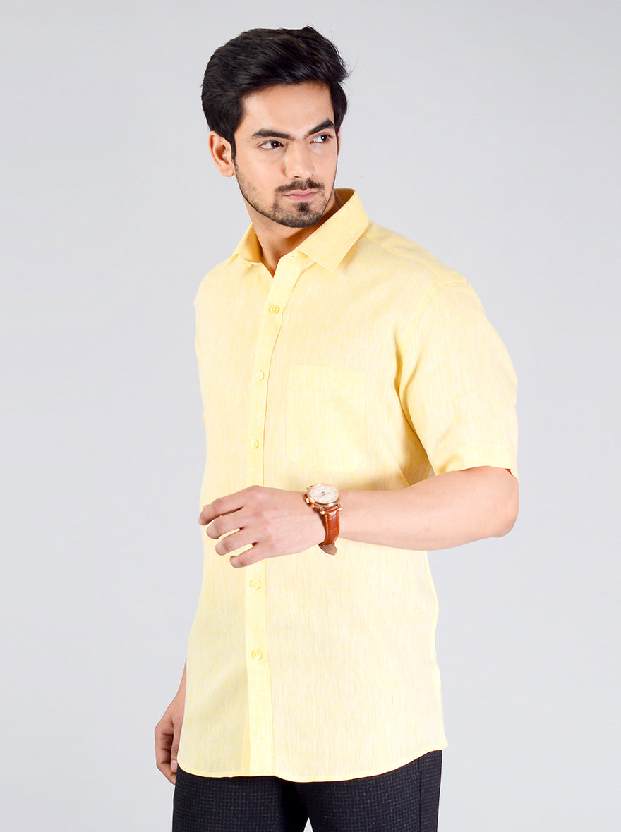 Light Yellow Self Design Regular Fit Formal Shirt | JadeBlue