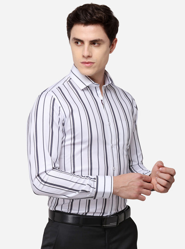 White & Grey Striped Regular Fit Formal Shirt | JadeBlue