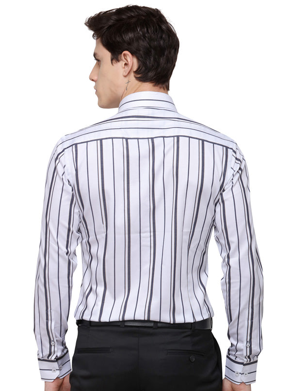 White & Grey Striped Regular Fit Formal Shirt | JadeBlue