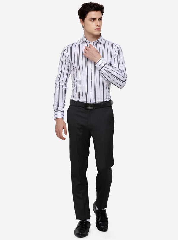 White & Grey Striped Regular Fit Formal Shirt | JadeBlue