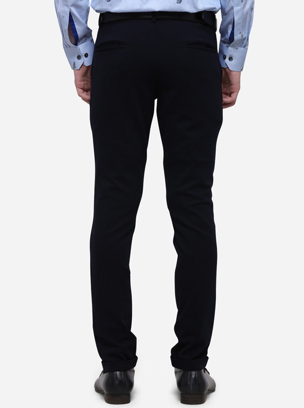 Navy Blue Solid Slim Fit Formal Trouser | JB Studio