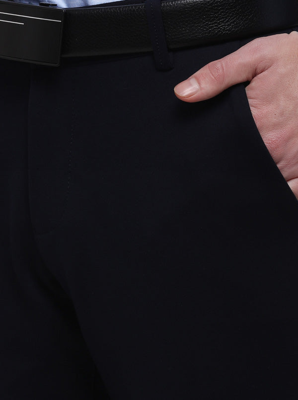 Navy Blue Solid Slim Fit Formal Trouser | JB Studio