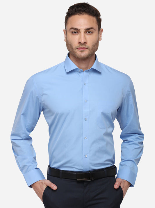 Sky Blue Solid Regular Fit Formal Shirt | JadeBlue