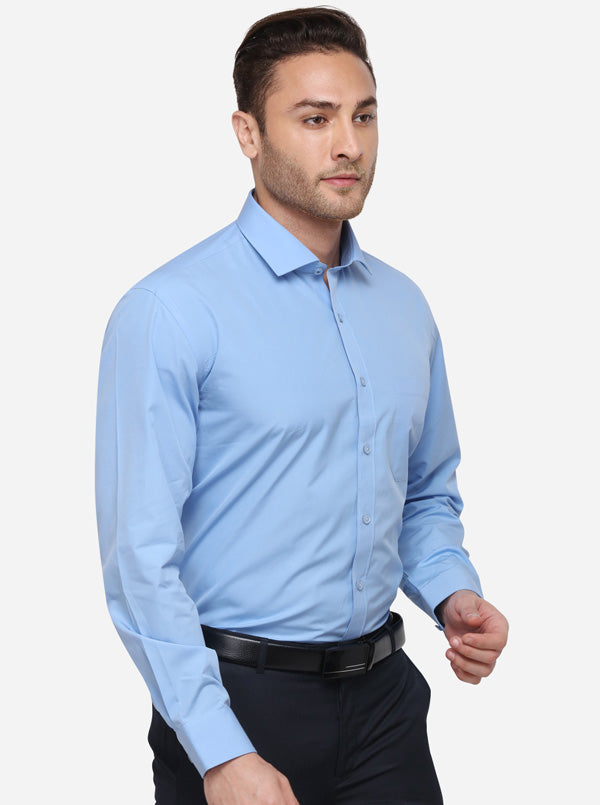 Sky Blue Solid Regular Fit Formal Shirt | JadeBlue