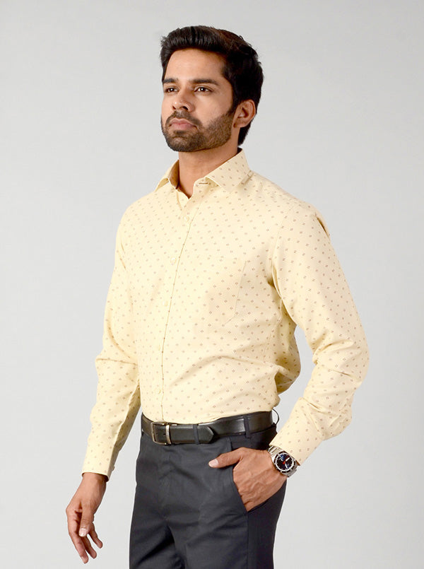 Beige & Rust Printed Slim Fit Formal Shirt | Greenfibre