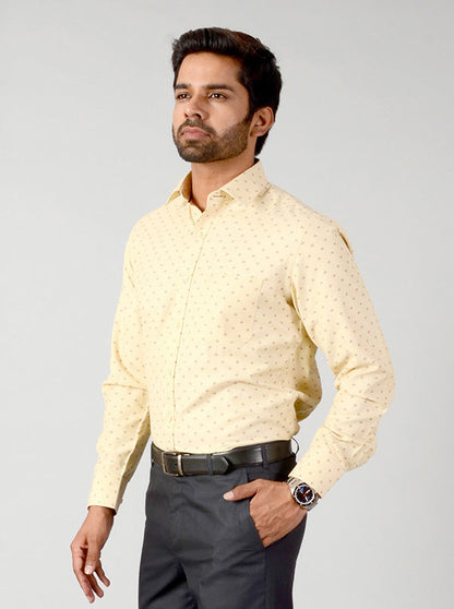 Beige & Rust Printed Slim Fit Formal Shirt | Greenfibre