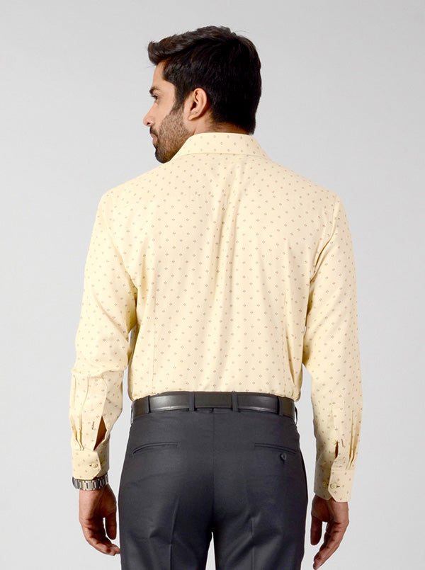 Beige & Rust Printed Slim Fit Formal Shirt | Greenfibre