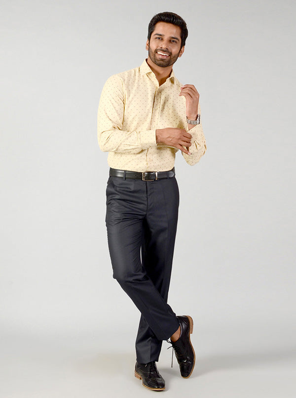 Beige & Rust Printed Slim Fit Formal Shirt | Greenfibre