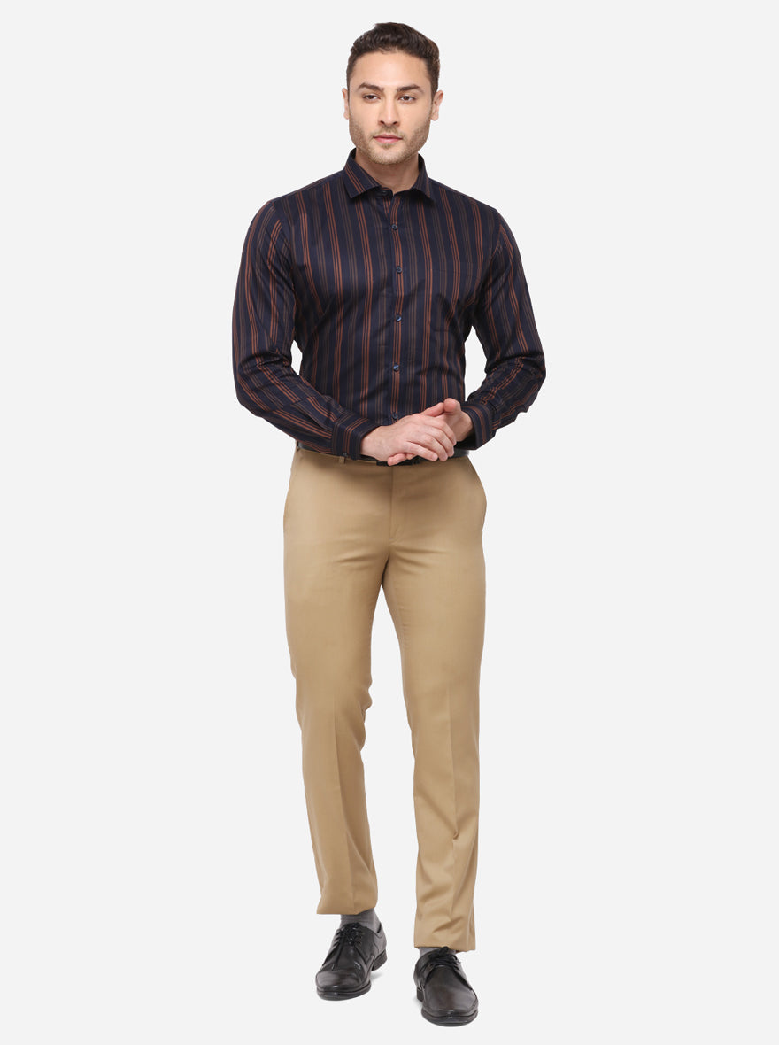 Navy Blue Striped Regular Fit Formal Shirt | JadeBlue