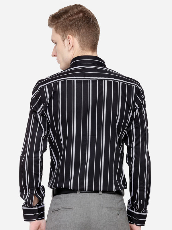 Black & Grey Striped Slim Fit Formal Shirt | JadeBlue