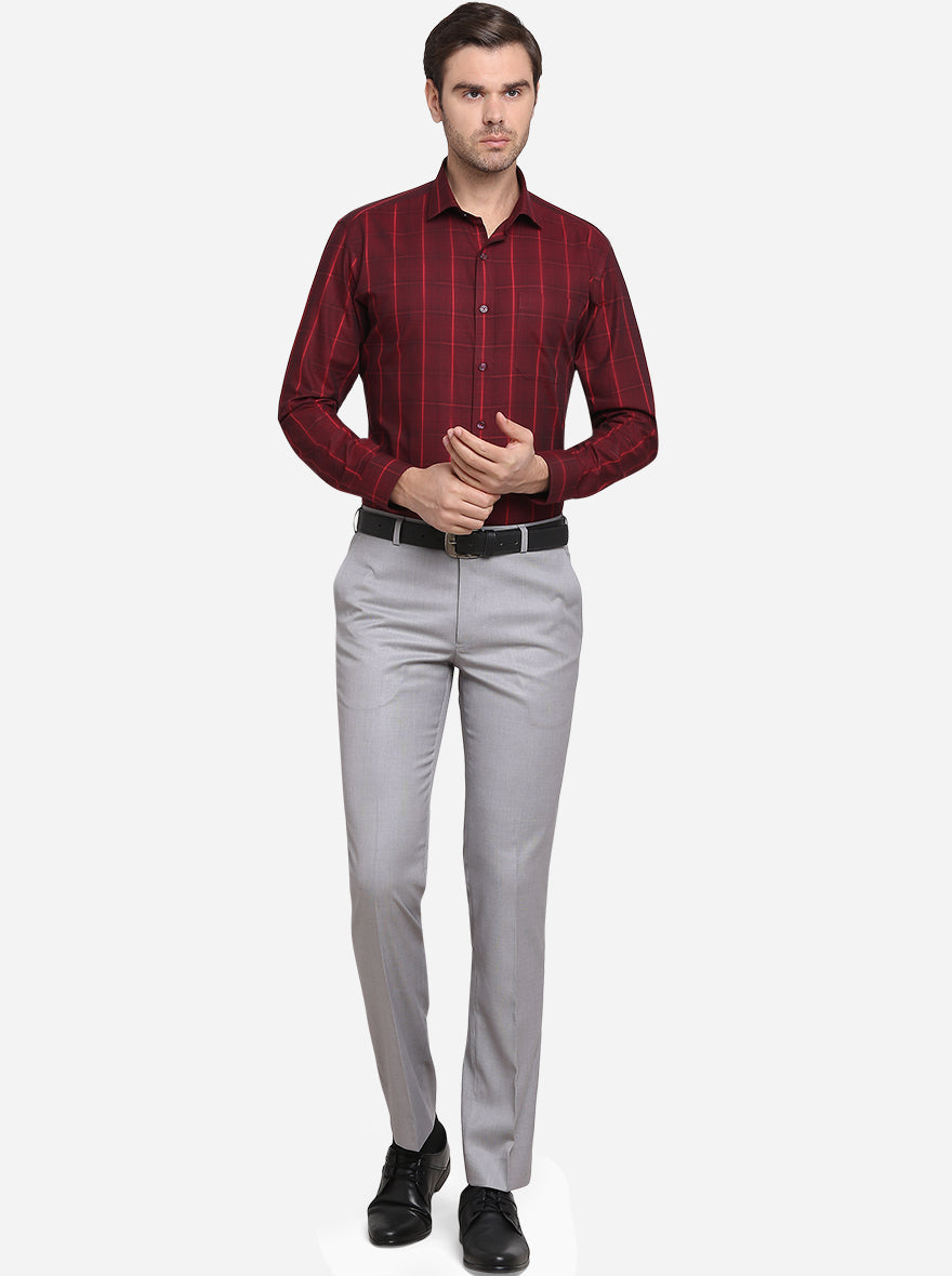 Maroon Checked Slim Fit Formal Shirt  | JadeBlue