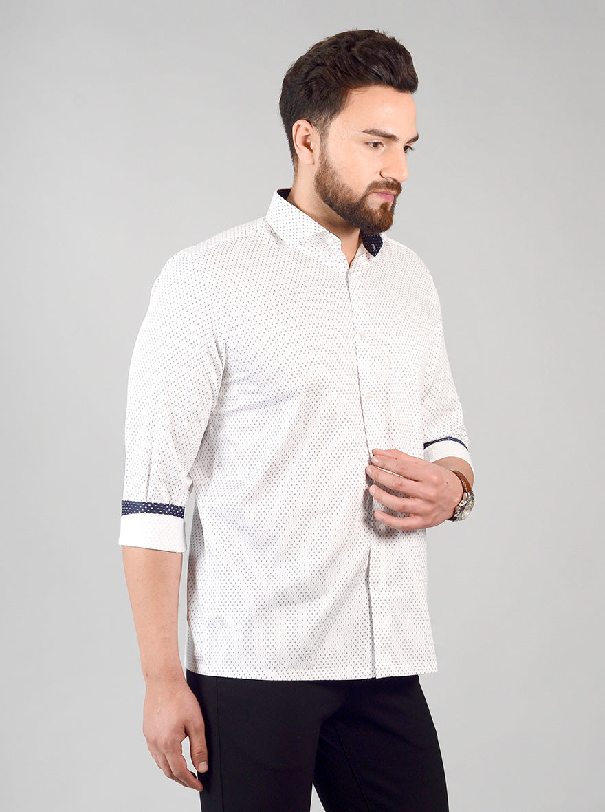 White Printed Regular Fit Formal Shirt | Greenfibre