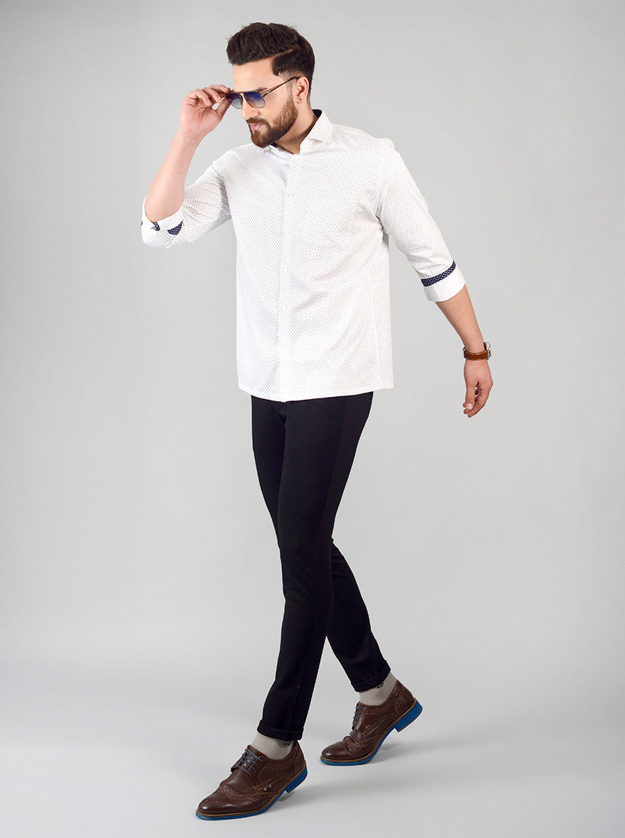 White Printed Regular Fit Formal Shirt | Greenfibre