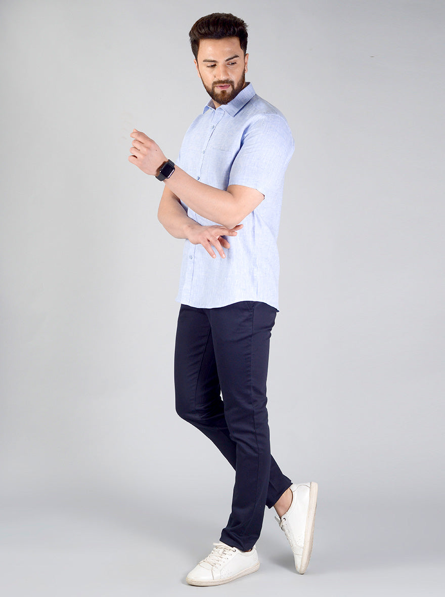 Light Blue Self Textured Regular Fit Formal Shirt | JadeBlue