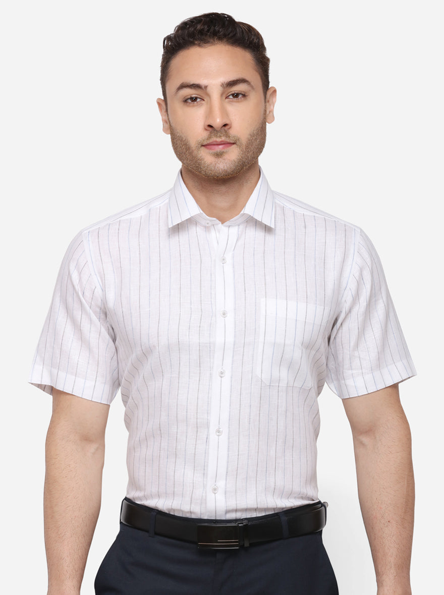 White Striped Regular Fit Formal Shirt | JadeBlue