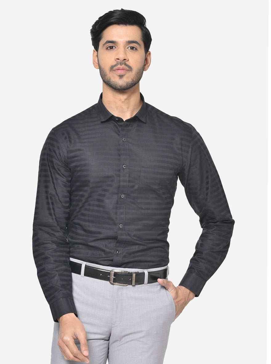 Black Striped Slim Fit Party Wear Shirt | Greenfibre