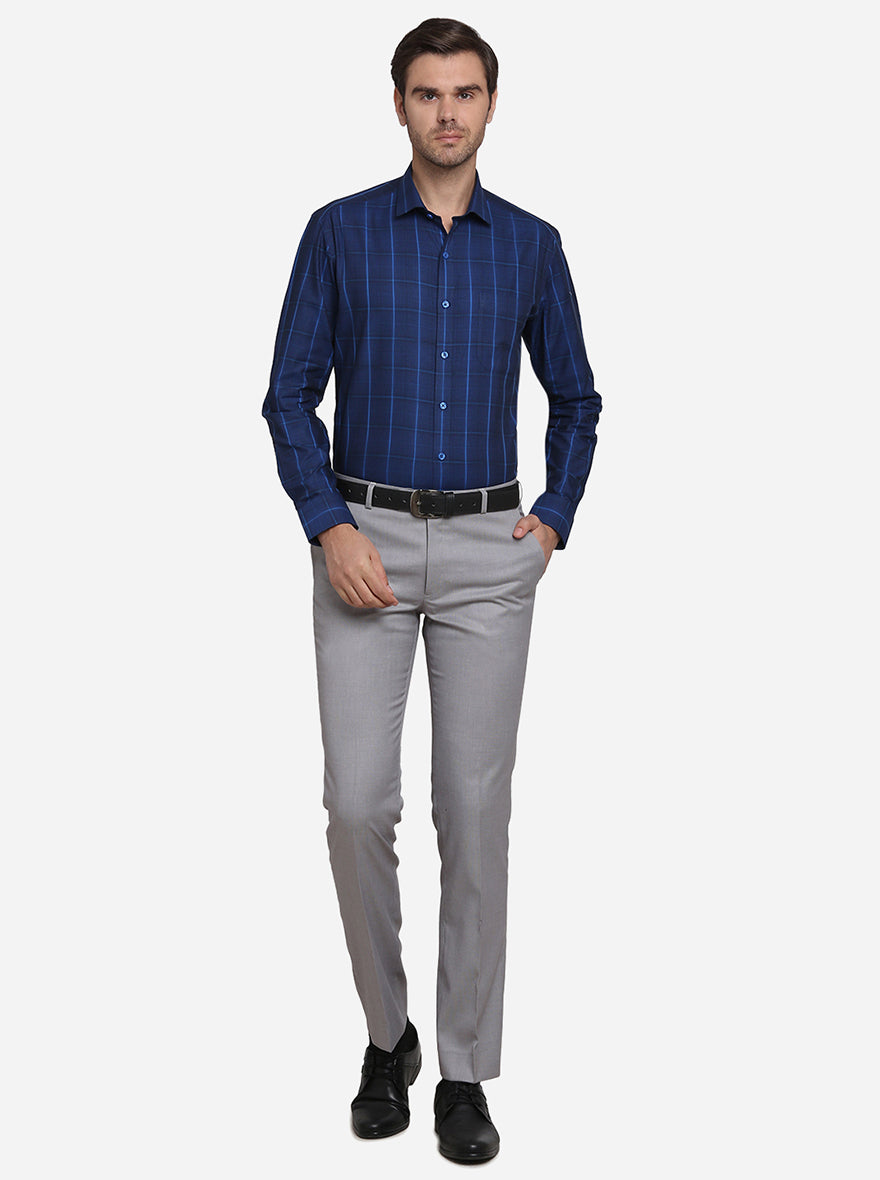 Dark Blue Checked Slim Fit Formal Shirt | JadeBlue