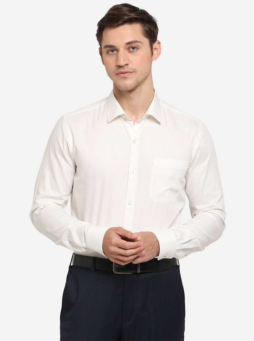 Off-White Dobby Slim Fit Formal Shirt | JadeBlue