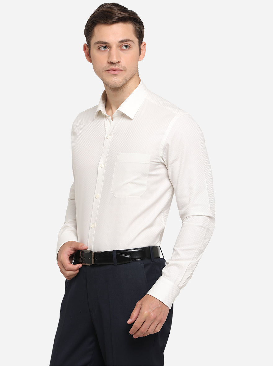 Off-White Dobby Slim Fit Formal Shirt | JadeBlue