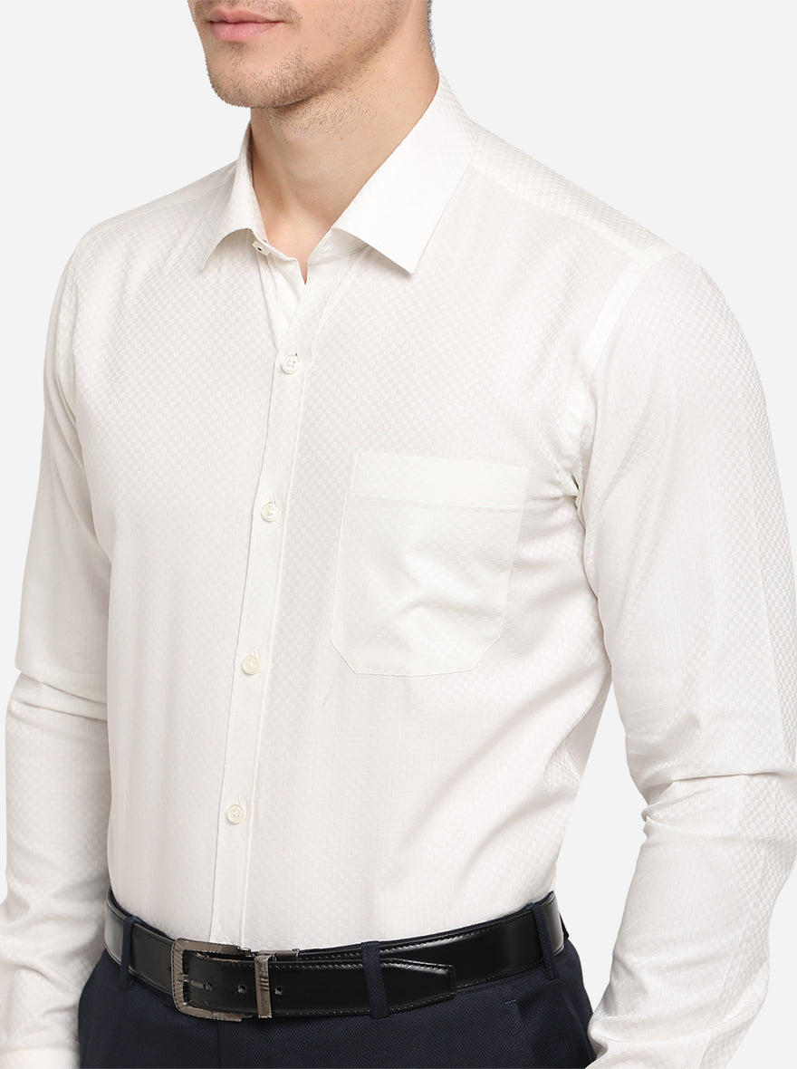 Off-White Dobby Slim Fit Formal Shirt | JadeBlue