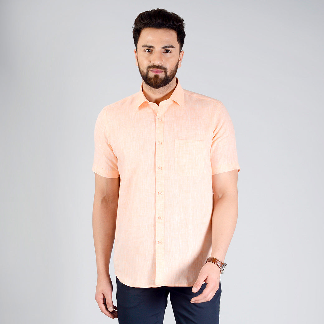 Orange Self Textured Regular Fit Formal Shirt | JadeBlue