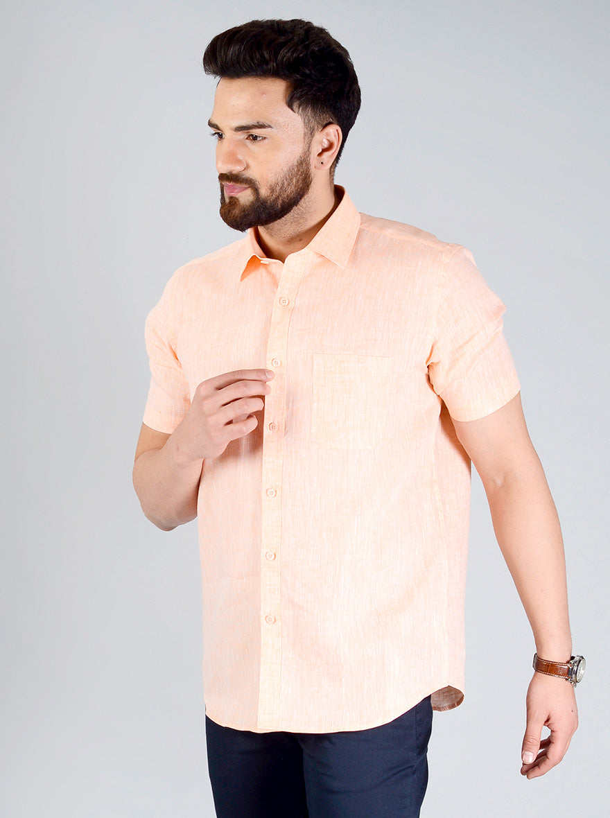 Orange Self Textured Regular Fit Formal Shirt | JadeBlue