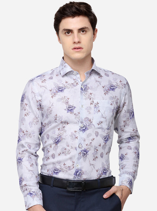 Grey Printed Slim Fit Formal Shirt | JadeBlue