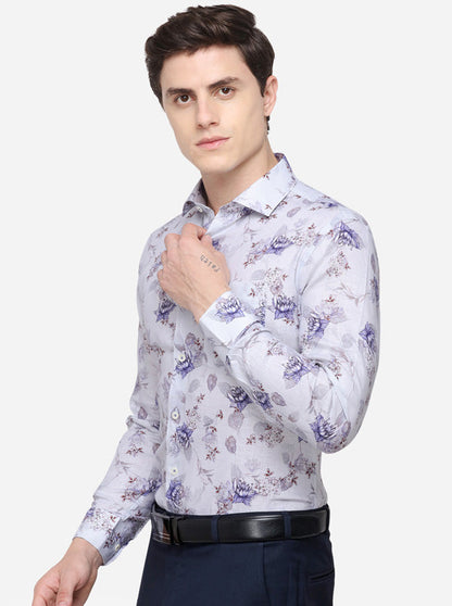 Grey Printed Slim Fit Formal Shirt | JadeBlue