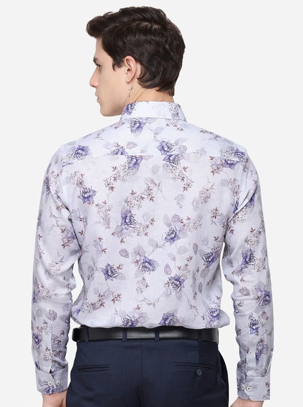 Grey Printed Slim Fit Formal Shirt | JadeBlue