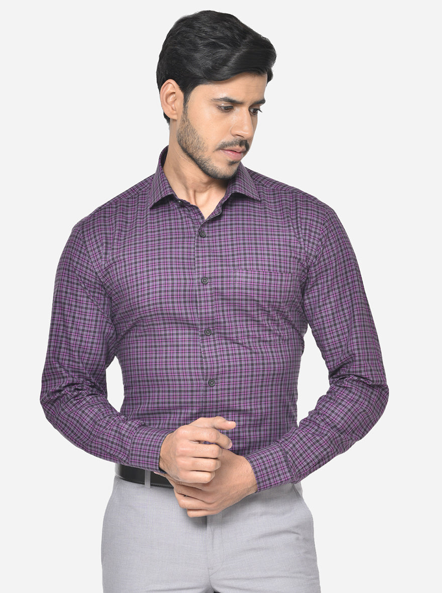 Lilac Checked Slim Fit Formal Shirt | JadeBlue