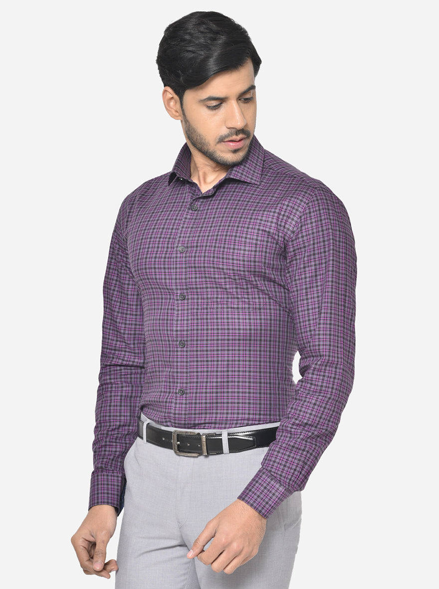 Lilac Checked Slim Fit Formal Shirt | JadeBlue