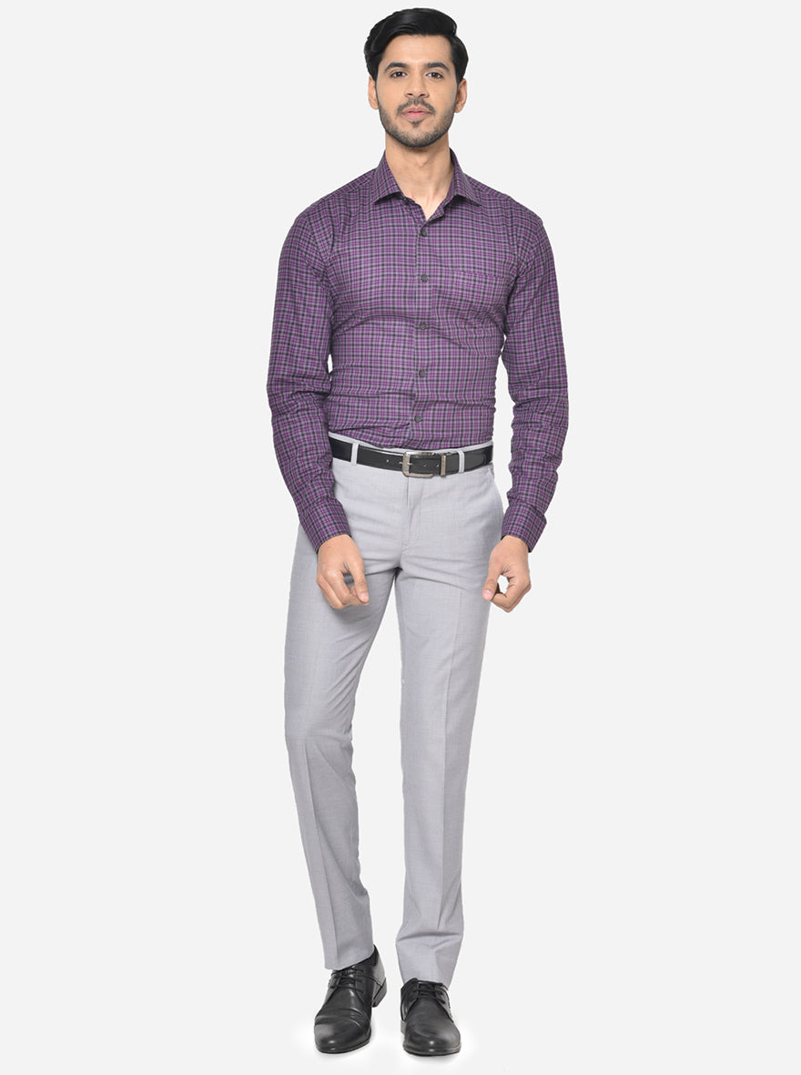 Lilac Checked Slim Fit Formal Shirt | JadeBlue