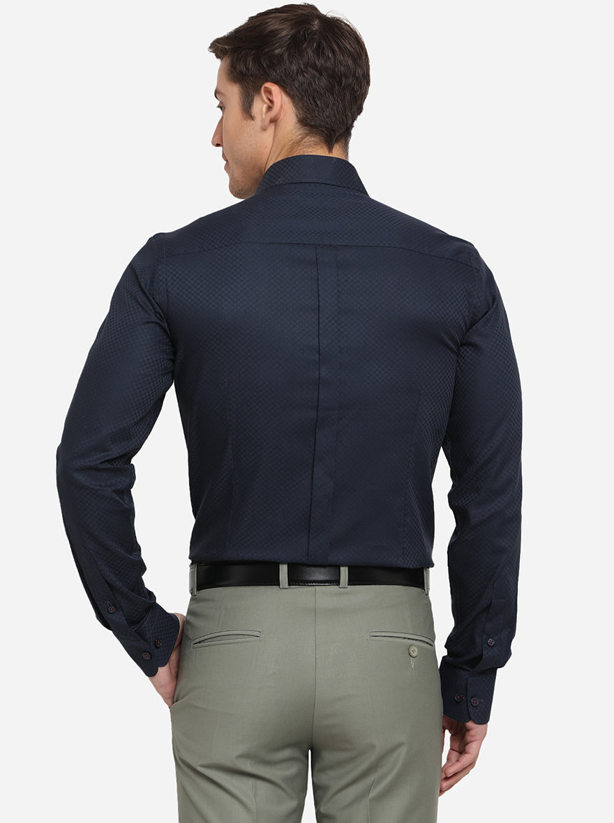 Navy Blue Dobby Slim Fit Formal Shirt | JadeBlue