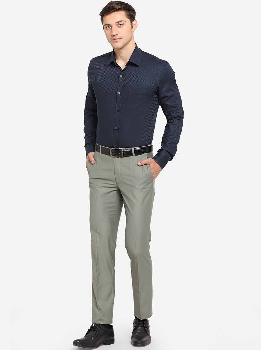 Navy Blue Dobby Slim Fit Formal Shirt | JadeBlue