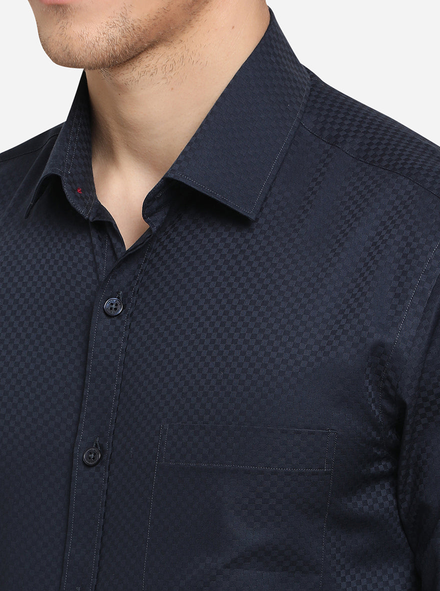 Navy Blue Dobby Slim Fit Formal Shirt | JadeBlue