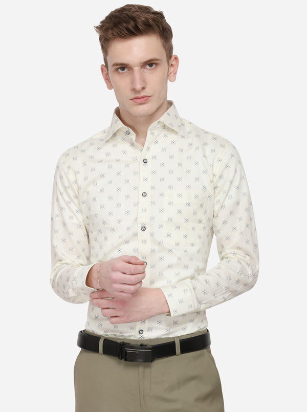 Cream Printed Slim Fit Formal Shirt | Greenfibre