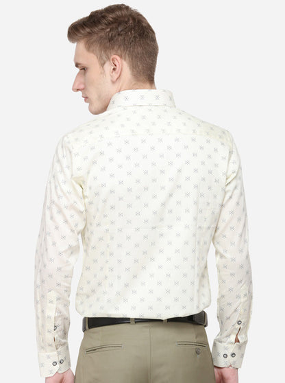 Cream Printed Slim Fit Formal Shirt | Greenfibre