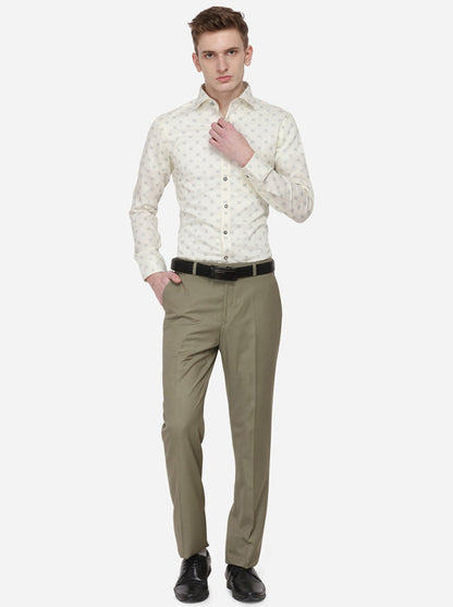 Cream Printed Slim Fit Formal Shirt | Greenfibre