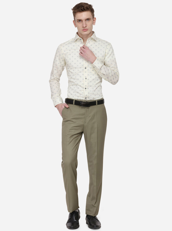 Cream Printed Slim Fit Formal Shirt | Greenfibre