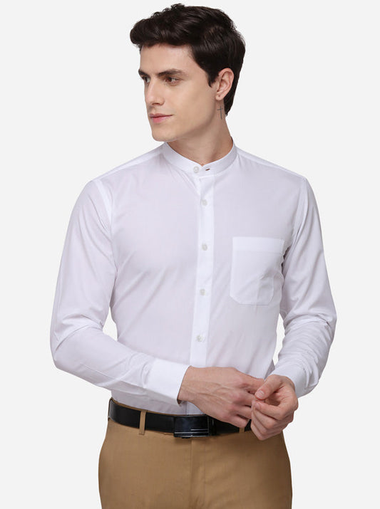 White Solid Slim Fit Formal Shirt | Metal