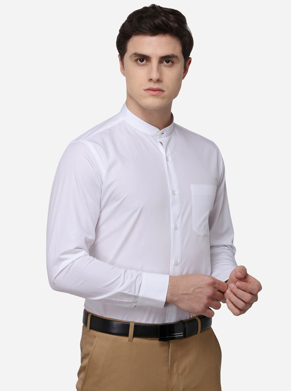 White Solid Slim Fit Formal Shirt | Metal