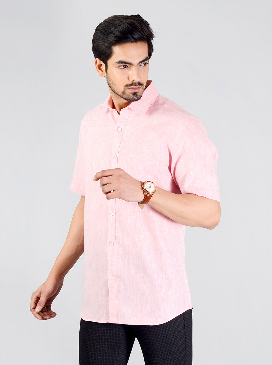 Light Pink Self Design Regular Fit Formal Shirt | JadeBlue