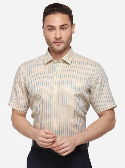 Off-White Striped Regular Fit Formal Shirt | JadeBlue