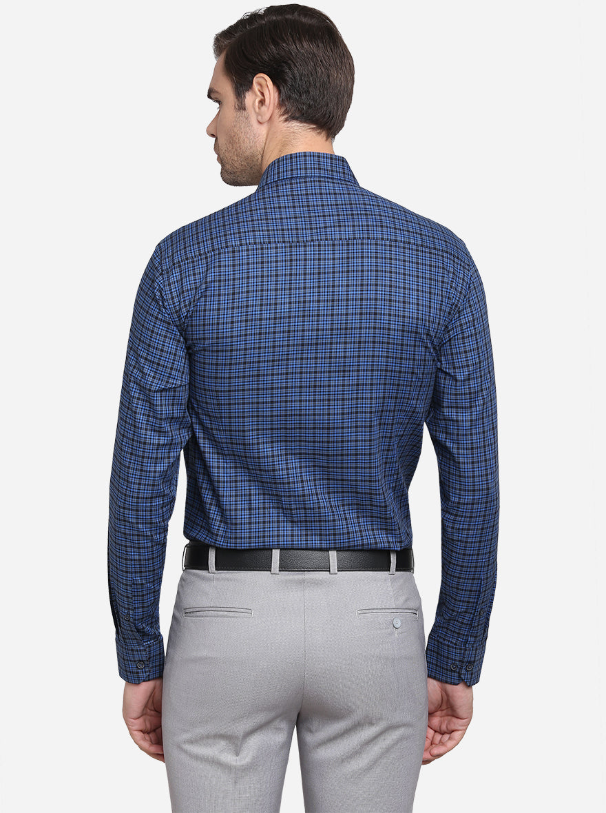 Teal Blue & Black Checked Slim Fit Formal Shirt  | JadeBlue